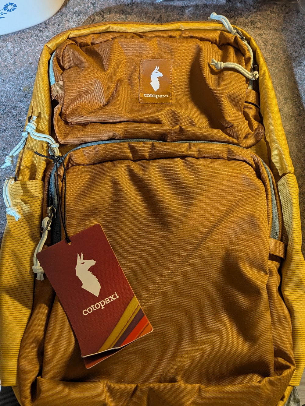 Cotopaxi Golden Mustard Yellow And Turquoise Backpack - Durable Everyday Bag